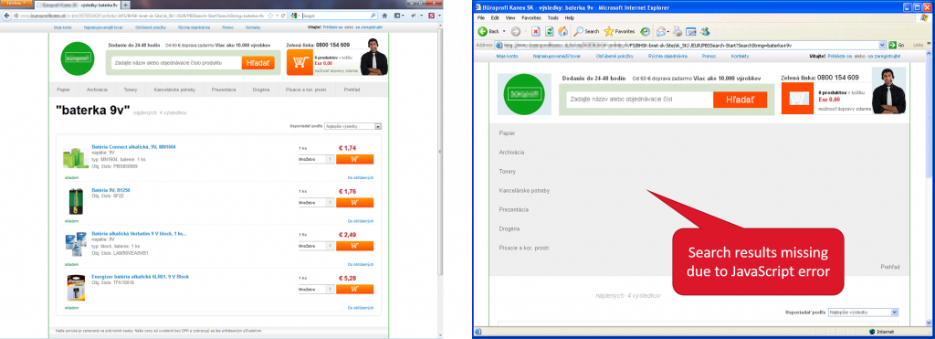 JavaScript error causing a product search to return no result