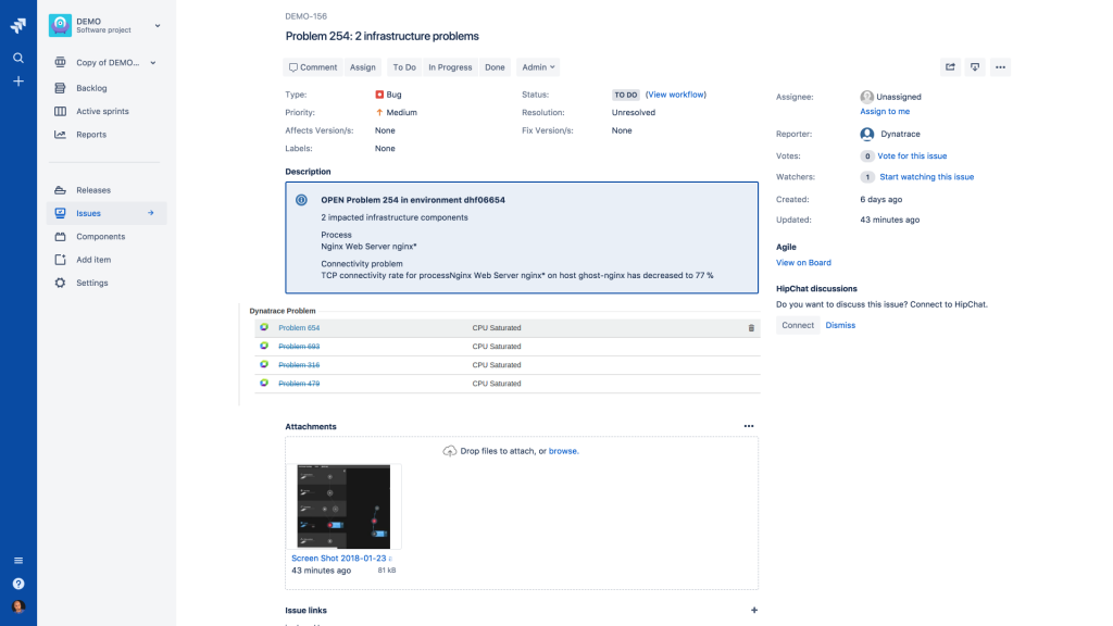 The Addteq Dynatrace Jira Plugin closes the gap between Dev and Ops by tightly linking Jira tickets and Dynatrace Problems.