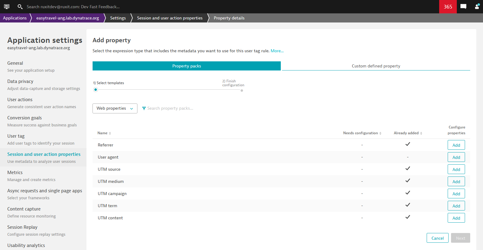 UTM parameter config in Dynatrace