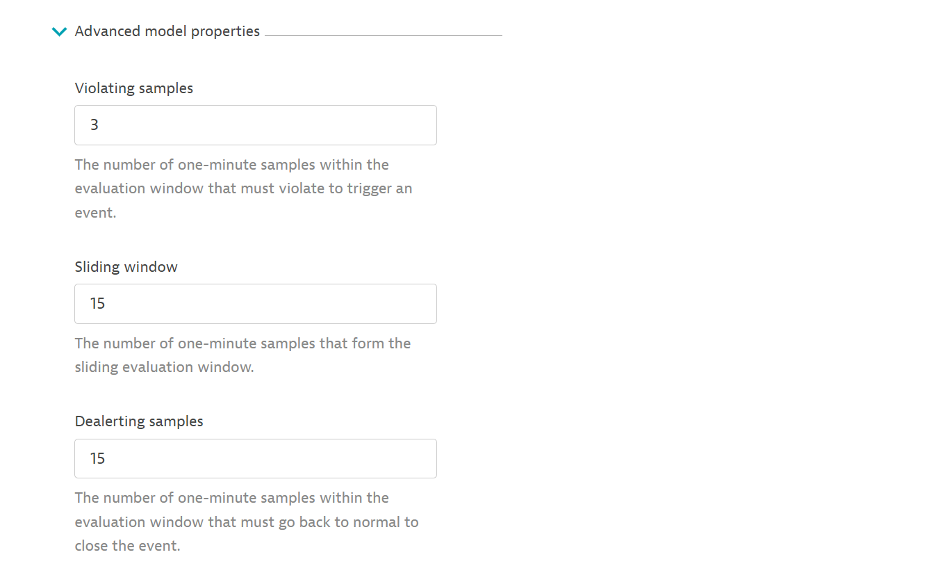 advanced properties screen for alerting on SLOs