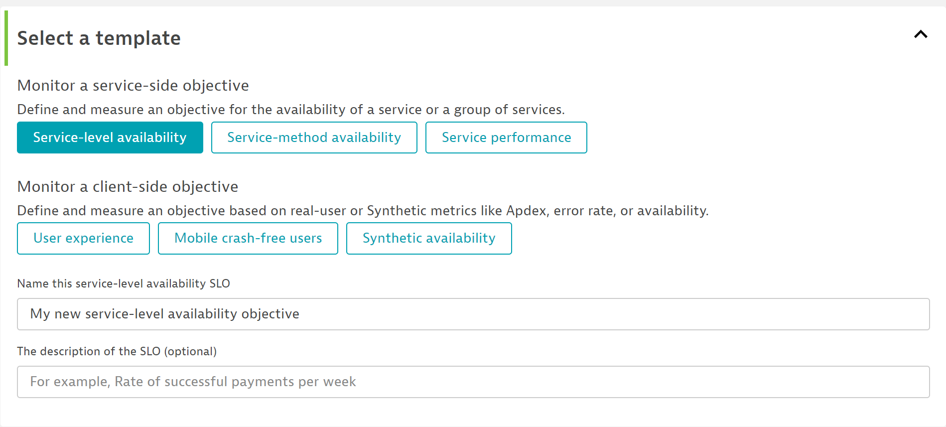 selecting a template for SLO monitoring