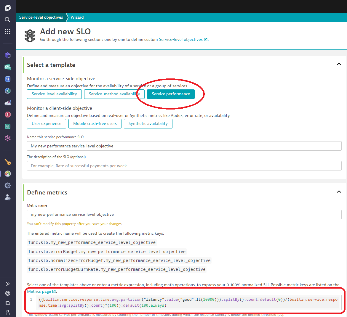 service performance SLOs