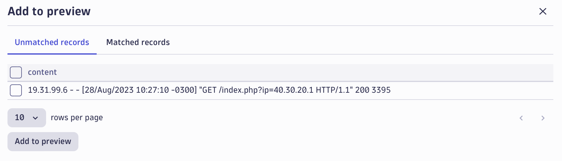 Figure 7: Add unmatching records to Match preview dataset