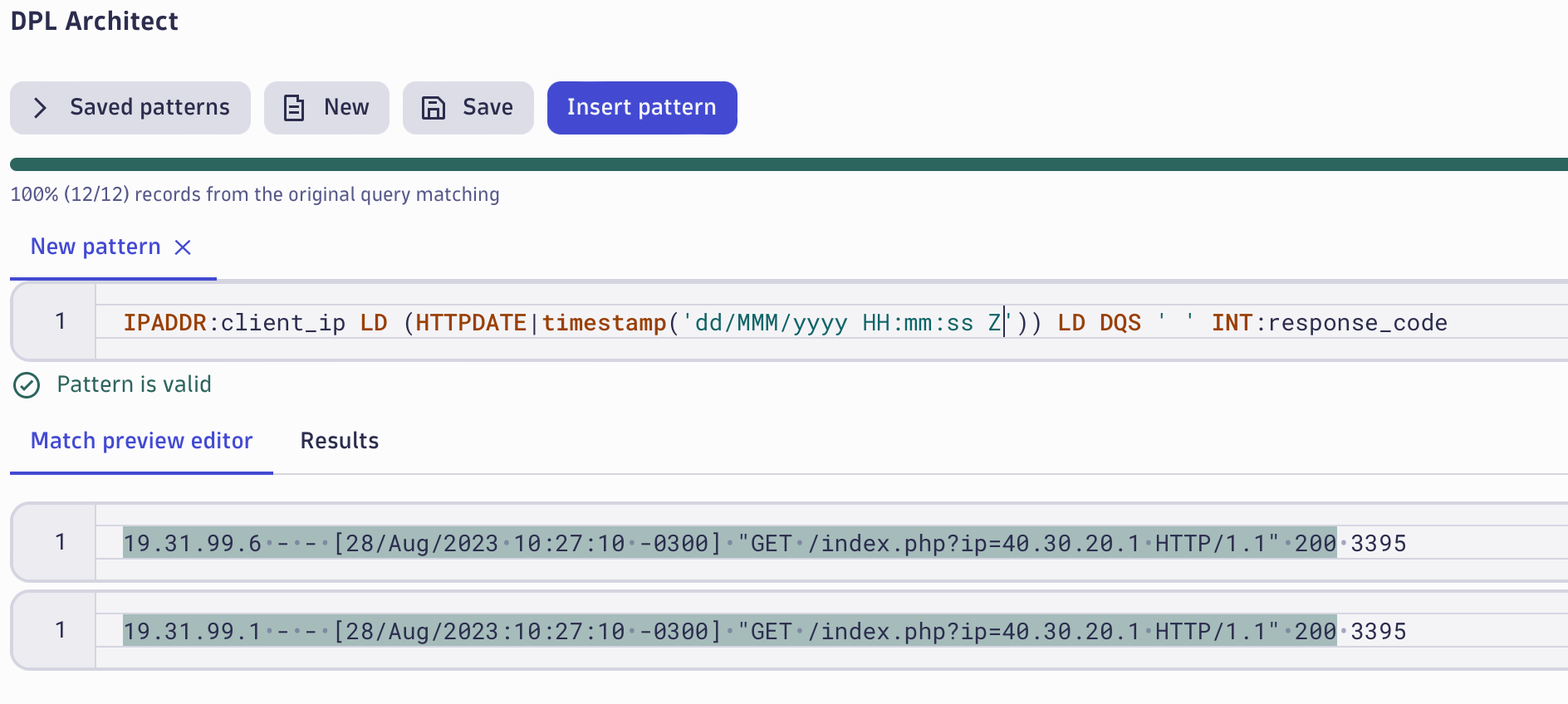 Figure 8: Review the result and insert the created pattern