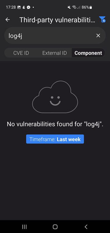 Filter for Log4J. No vulnerabilities found. 