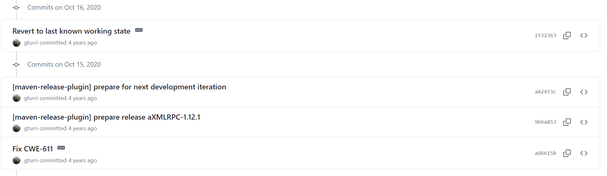 Commit history of aXMLRPC