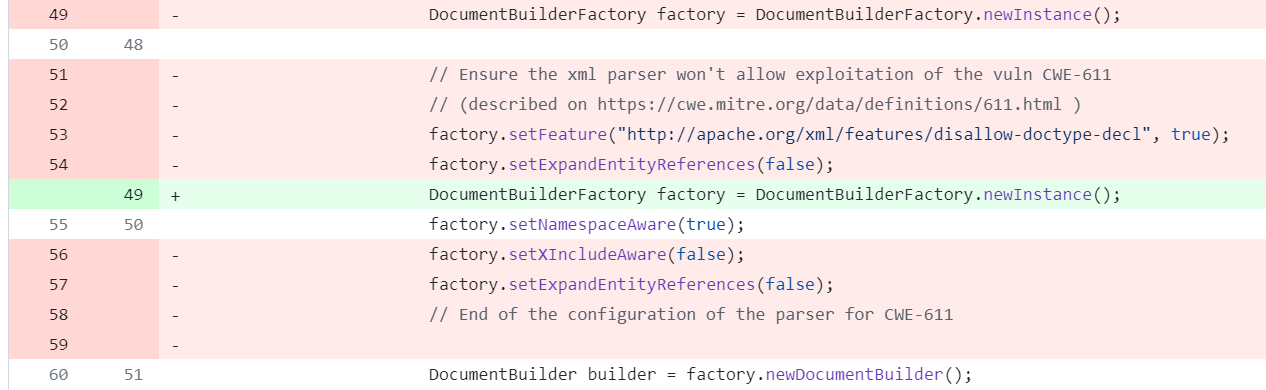 Removed code lines in GitHub commit 1532363 