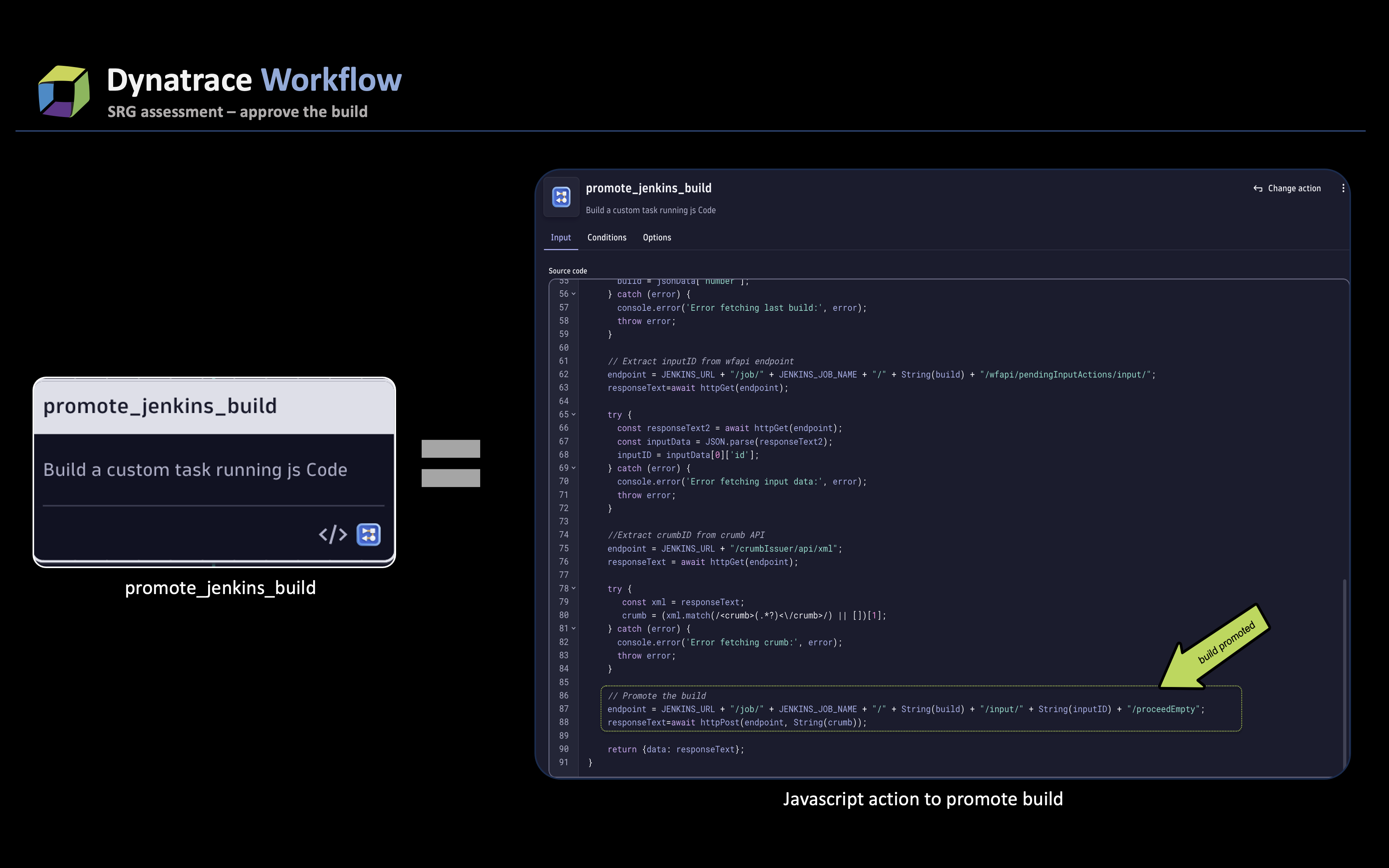 SRG assessment - approve the build with Dynatrace Workflow