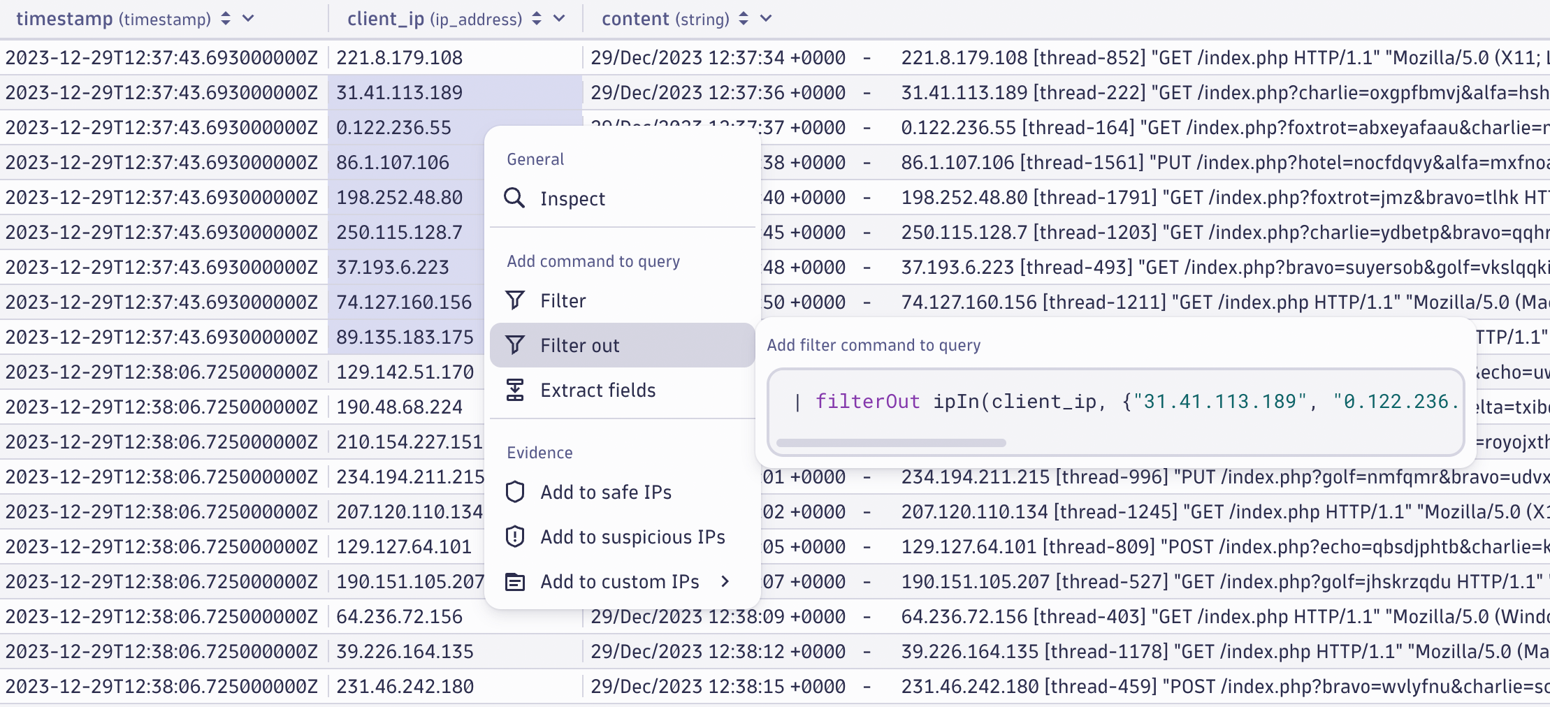 You can select multiple values to add to your DQL query without having to investigate unneeded values.
