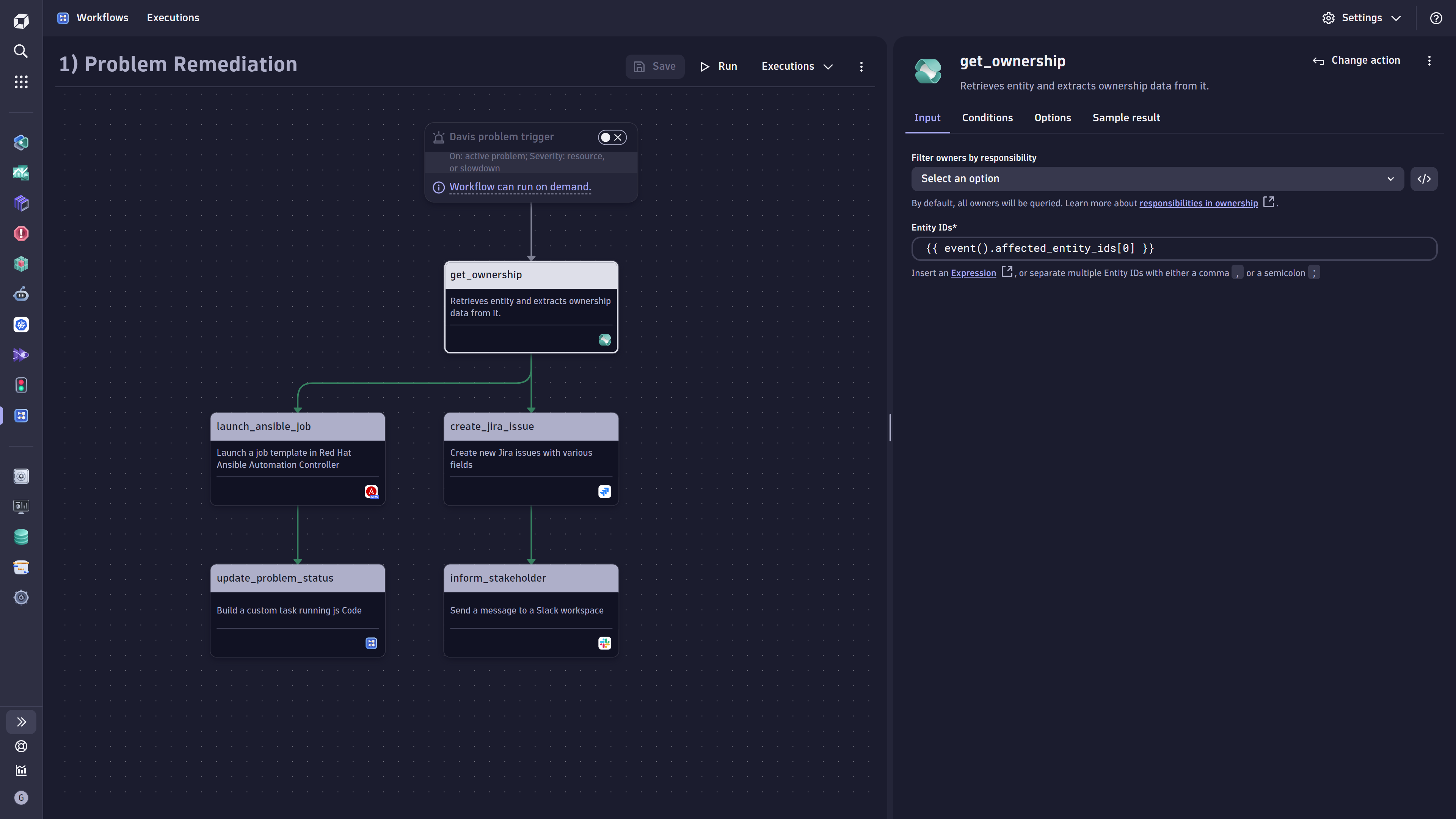 Sample illustrating a problem remediation with a Red Hat Ansible Automation Platform integration