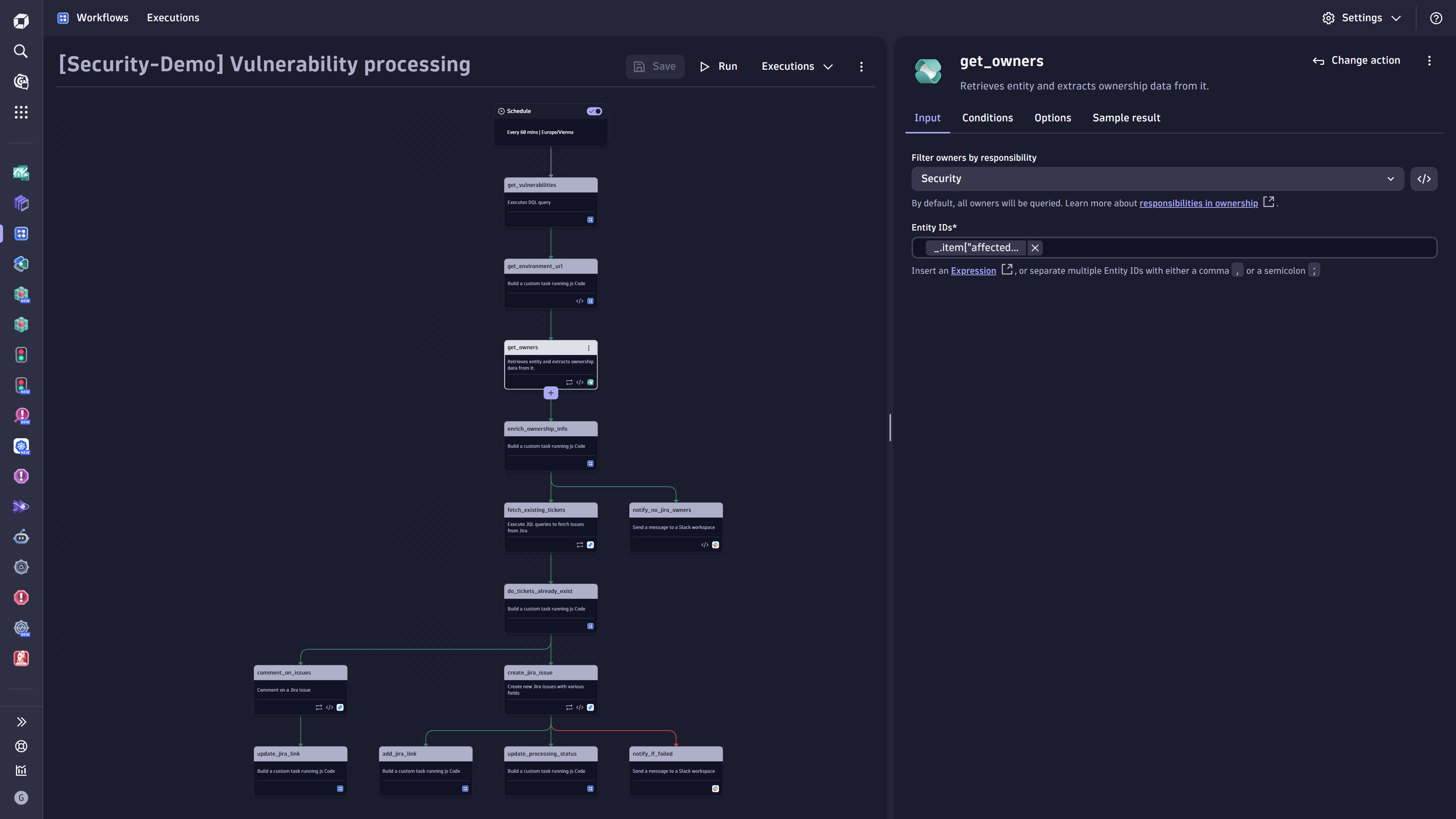 Sample workflow of a security vulnerability processing automation