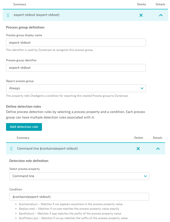 Tetragon process group defined in Dynatrace