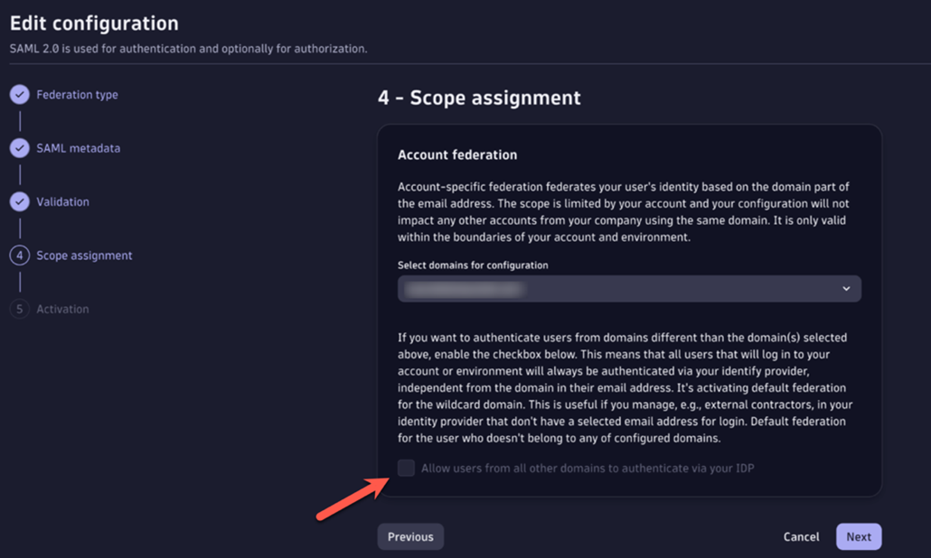 Enable Account Default Federation to introduce Account Federated Guests.