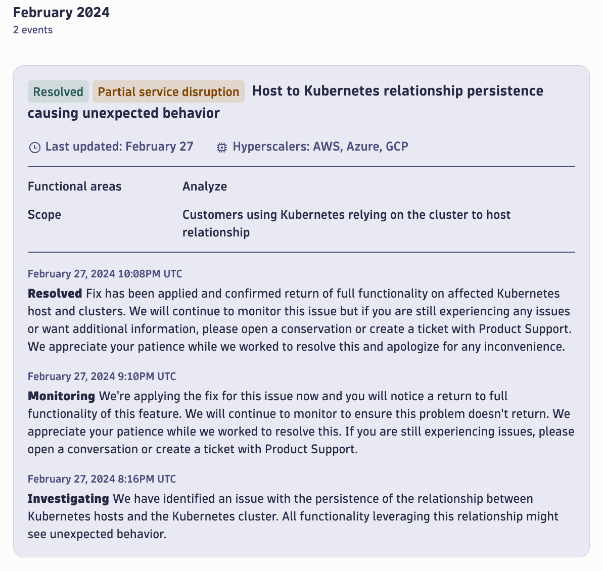 Incident updates, highlighting relevant information.