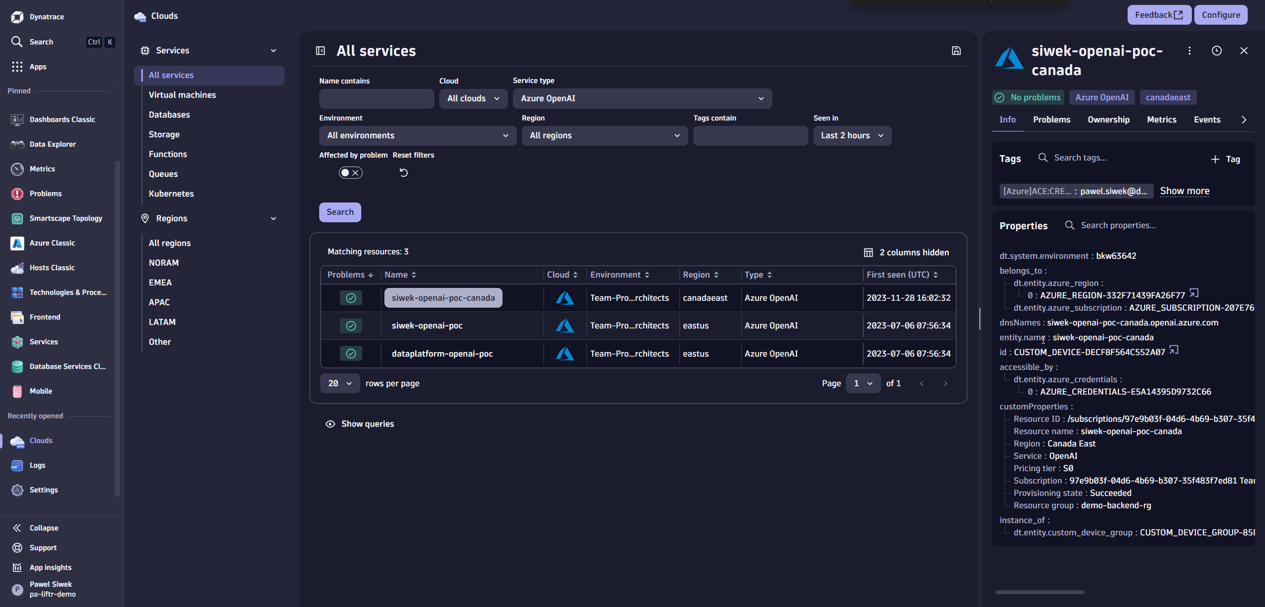 Azure OpenAI in Dynatrace screenshot
