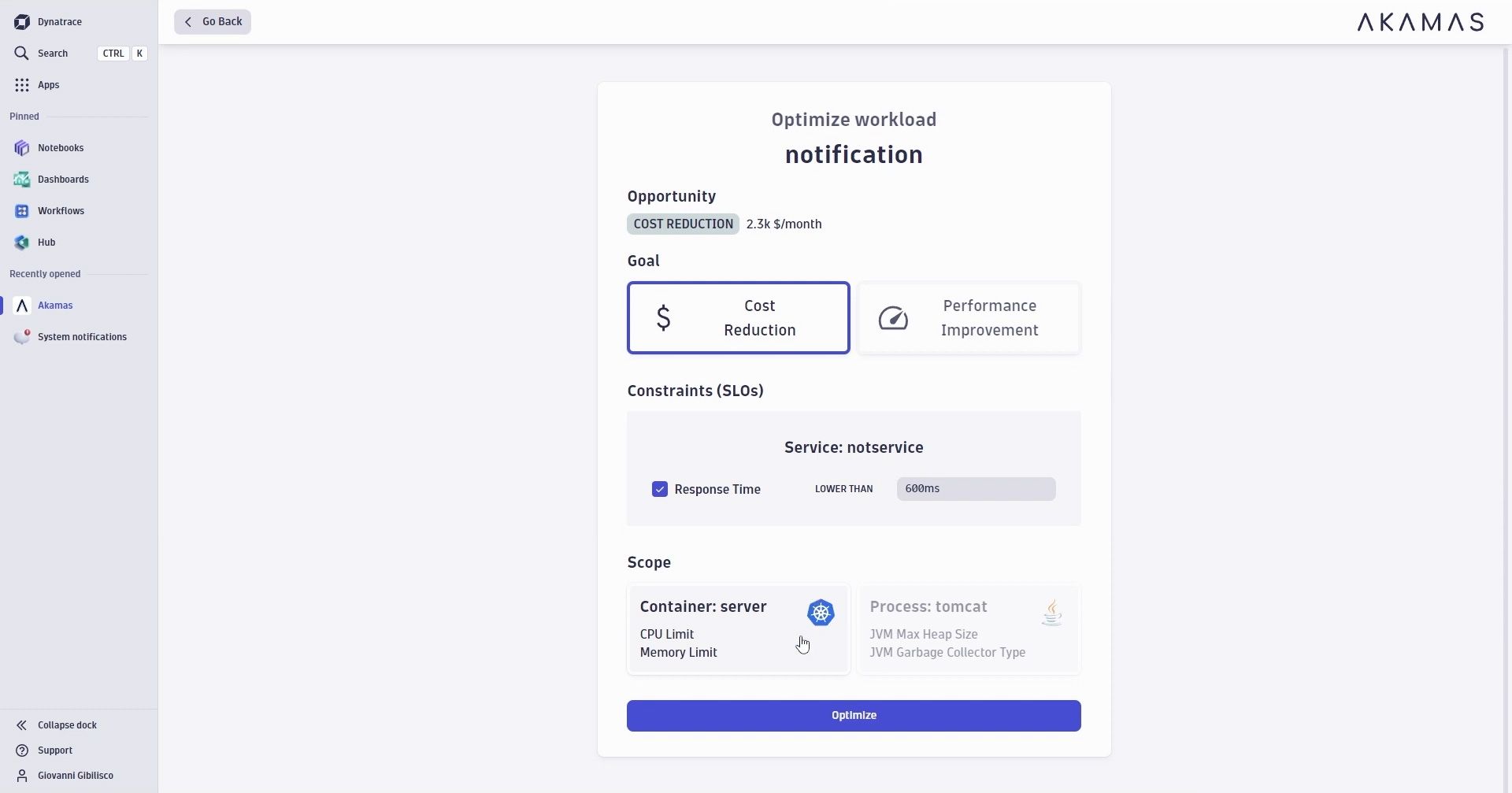 Goal-driven optimization of Kubernetes workloads.