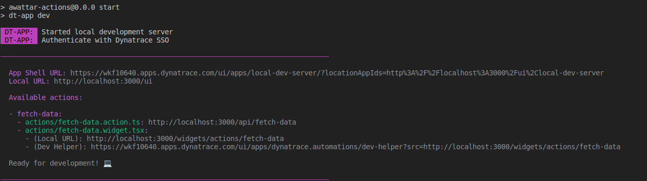 Dynatrace App development output