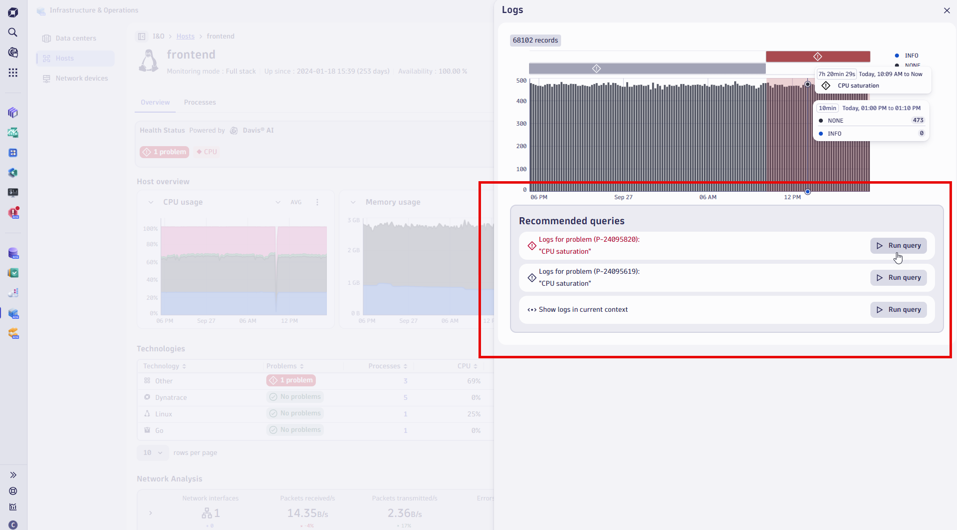 Logs in context are an integral part of Infrastructure & Operations, offering a focused query to surface relevant logs without a single line of processing code or complex queries.