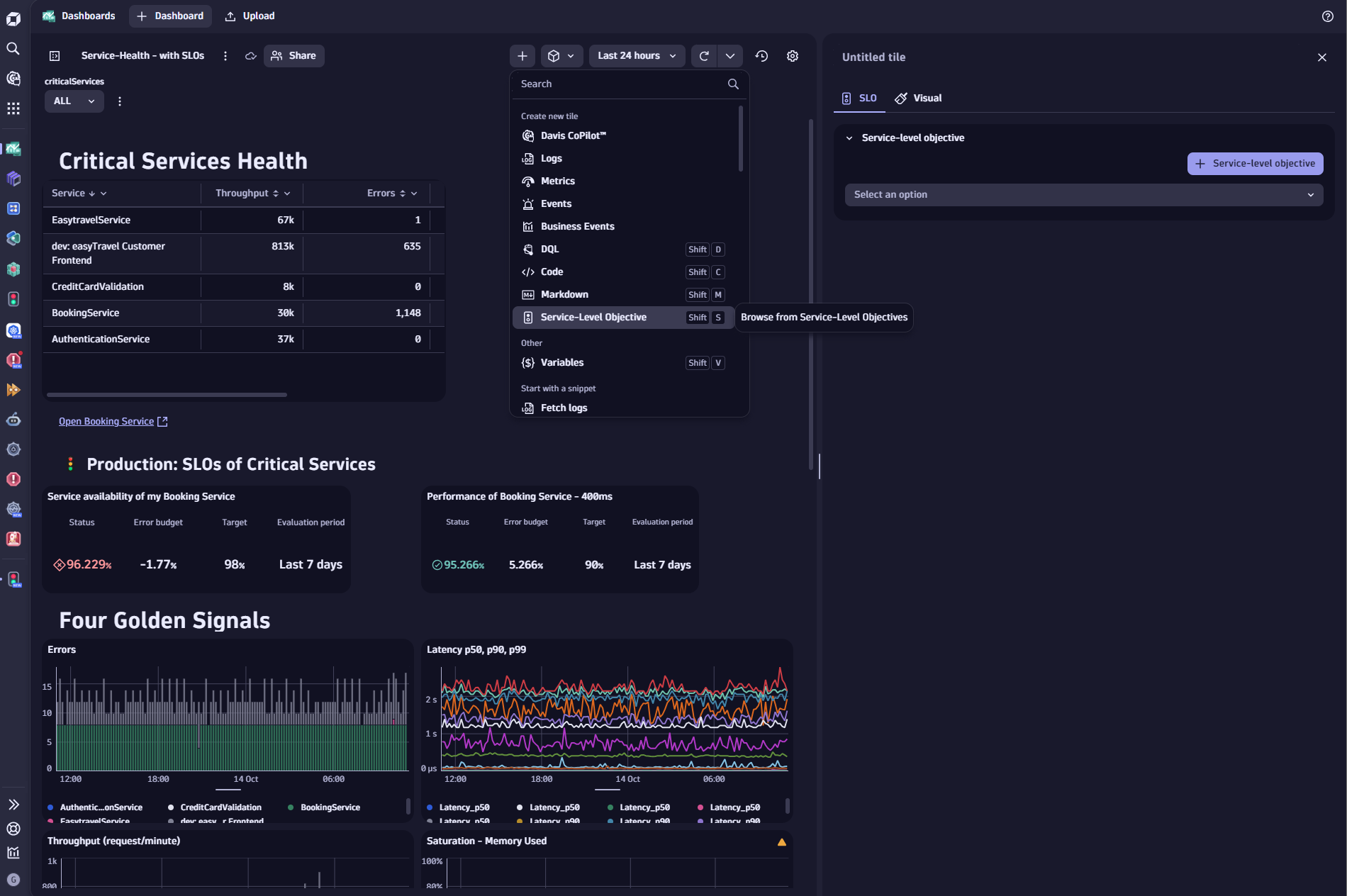 Create a SLO from a dashboard in Dynatrace screenshot