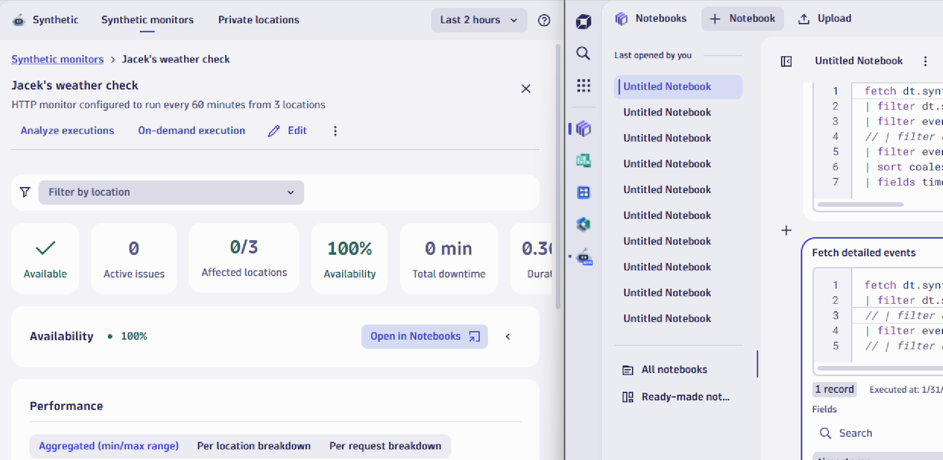 Figure 4. Notebook with example DQL queries for synthetic events