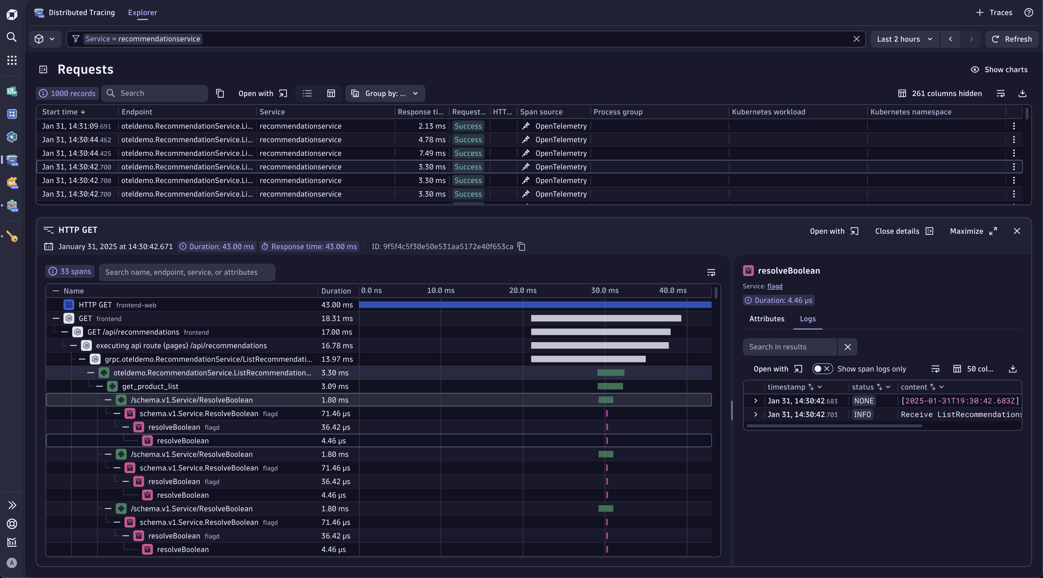 View your traces in the Distributed Tracing app in Dynatrace