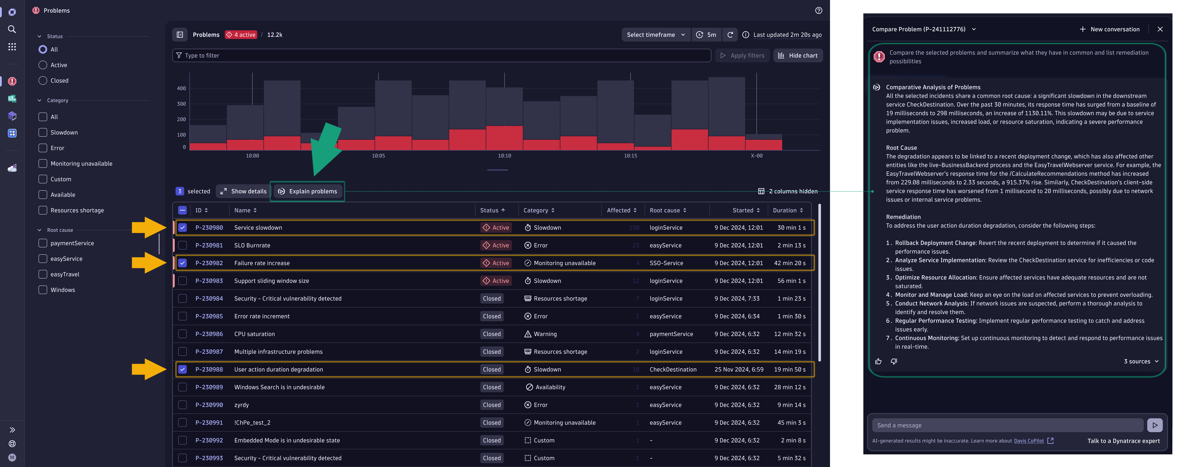 Comparative analysis of multiple problems with Davis CoPilot