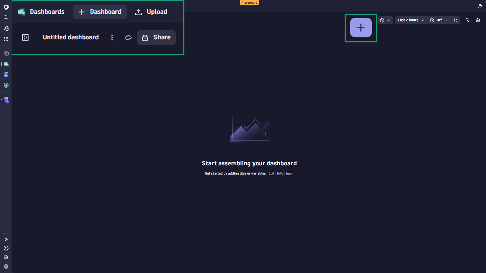 Create a new dashboard. Change its name and add your first tile.