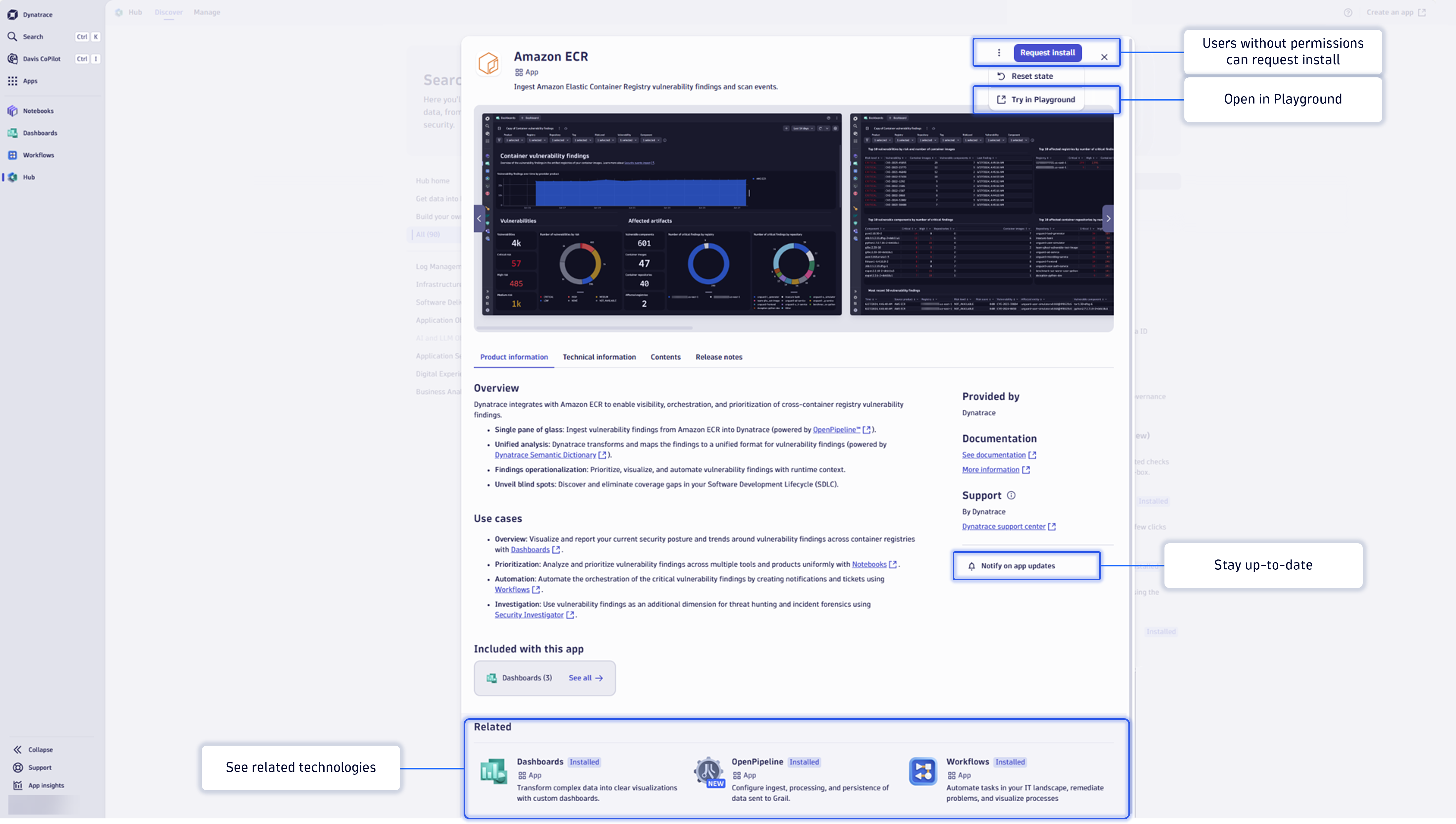Hub detail page of the Amazon ECR app