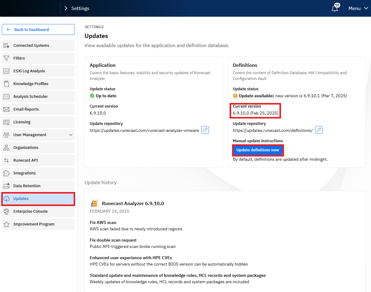 Perform a definitions database update if needed. 