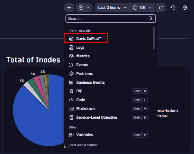 Detail screen showing how to add a Davis CoPilot tile to your dashboard. 