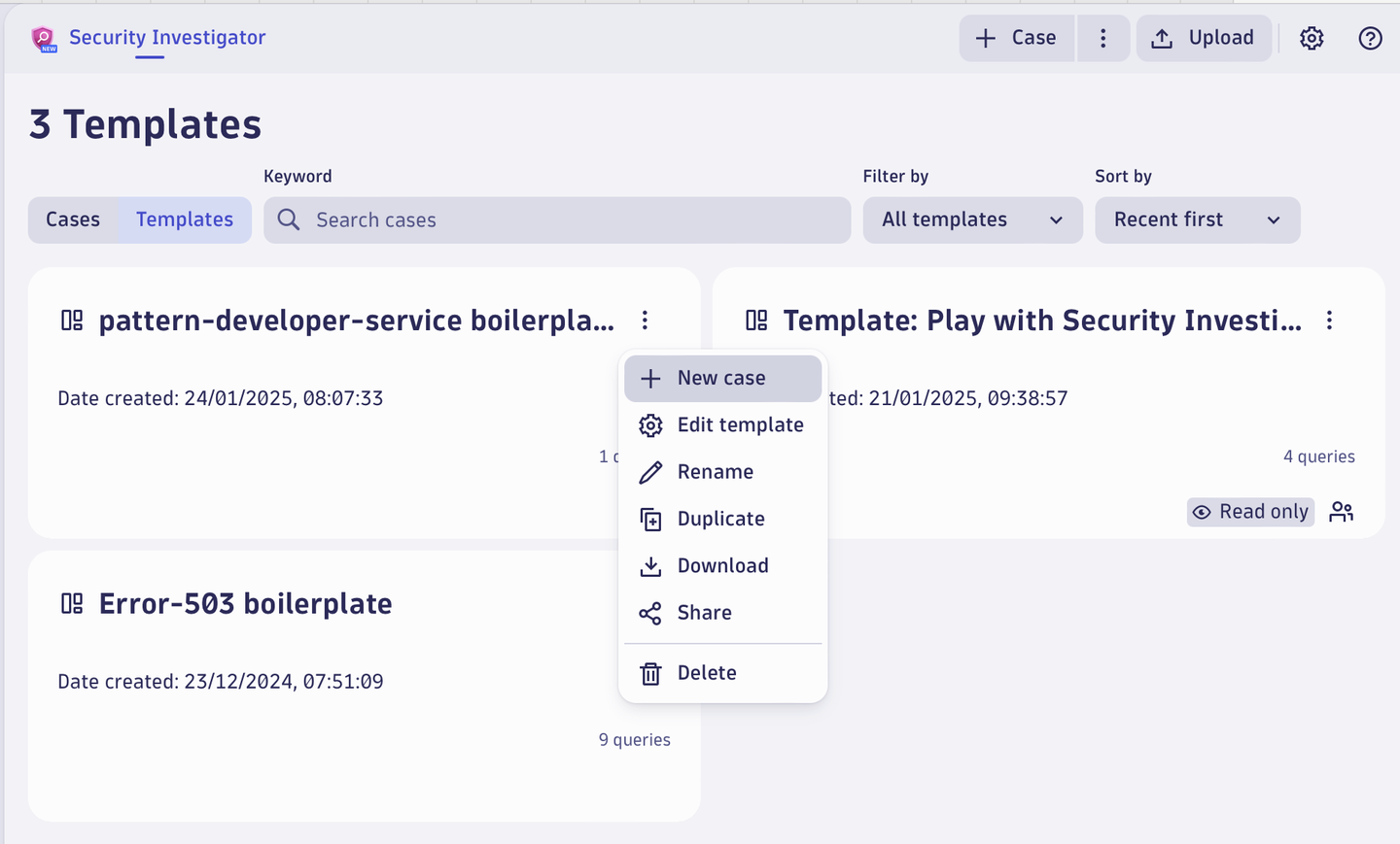 Security Investigator Templates in Dynatrace screenshot