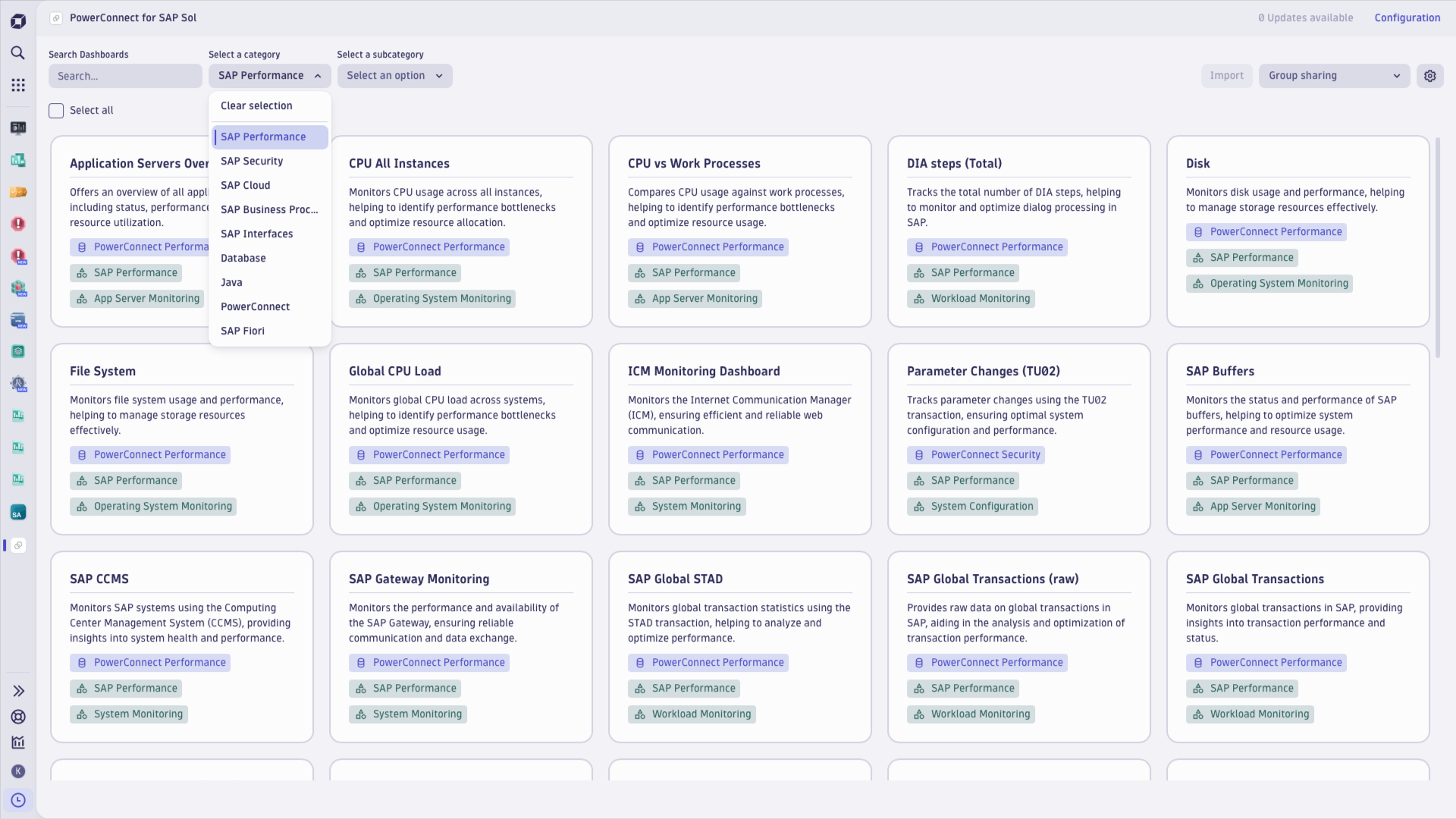 PowerConnect for SAP dashboard in Dynatrace screenshot