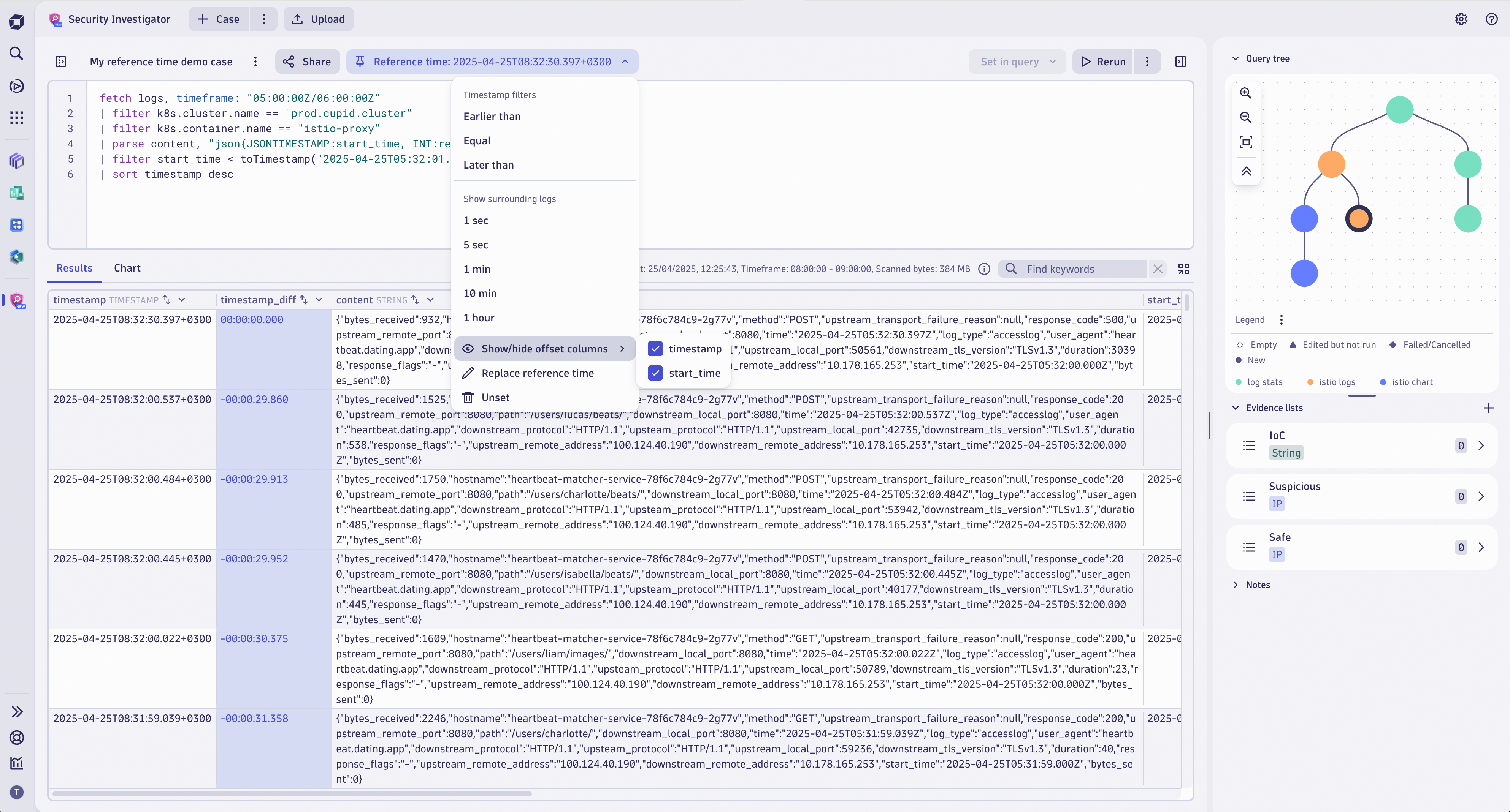 Understand which network flow log events occurred before and following an incident.