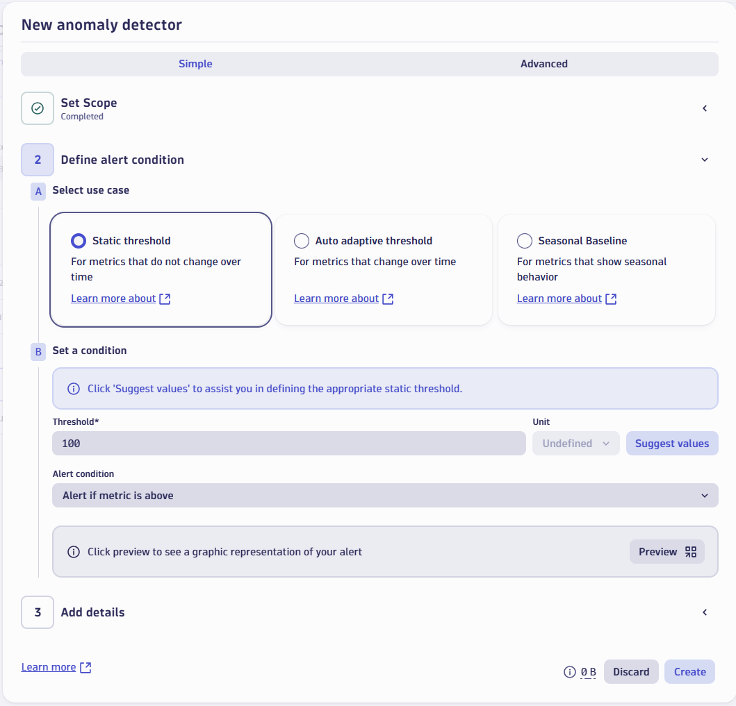 Figure 3. Create a new Davis anomaly detector