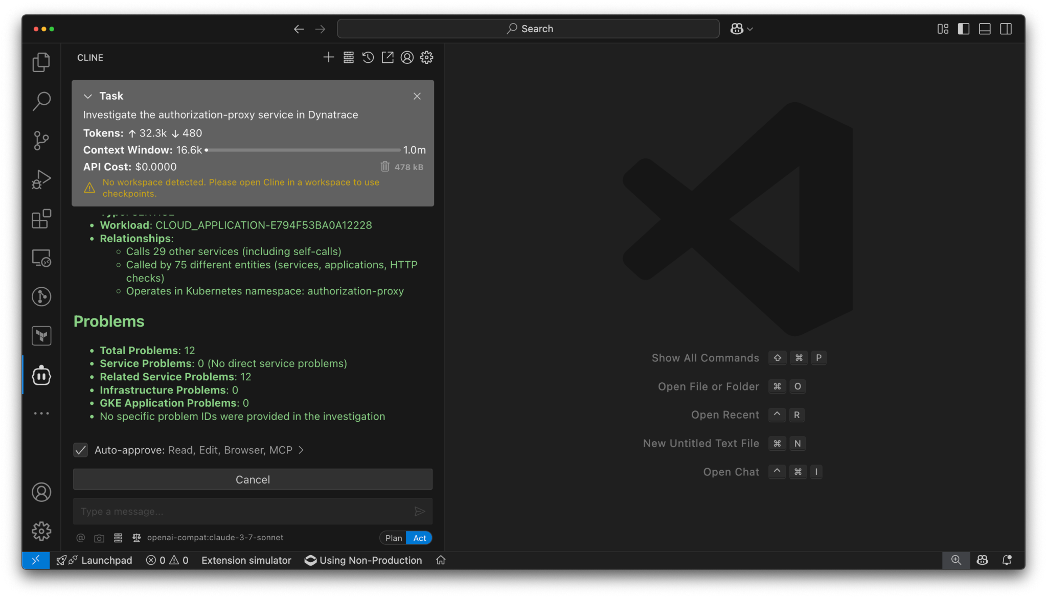 screenshot showing results of the question asked of Cline as part of MCP best practices