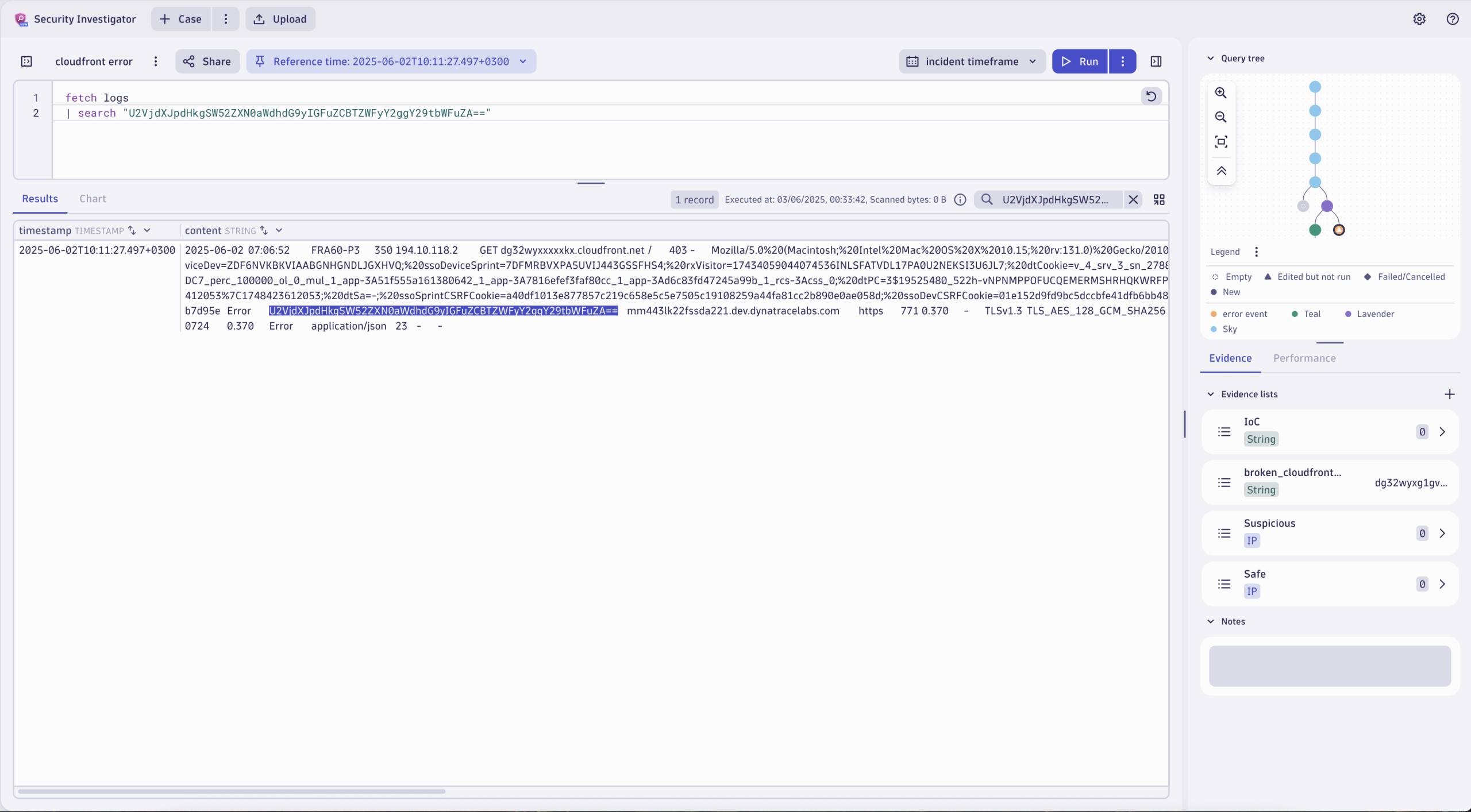 Figure 4. Search for a specific event using its AWS CloudTrail event ID value 