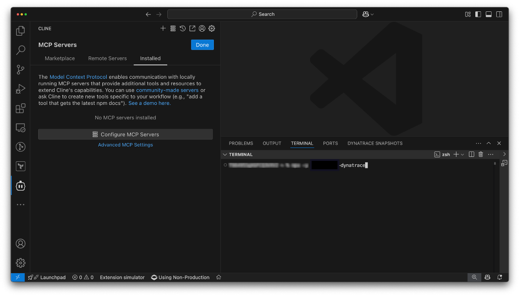 screenshot showing MCP installation