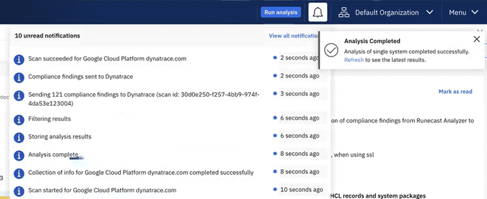 Notifications in Runecast screenshot