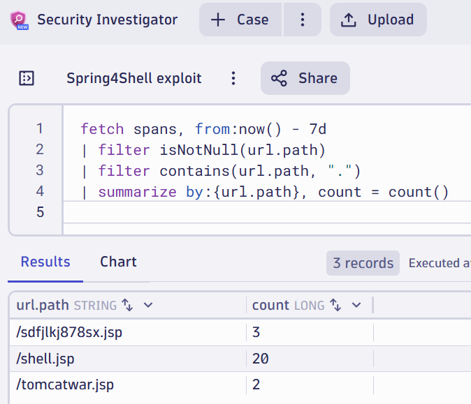 Security Investigator info in Dynatrace screenshot