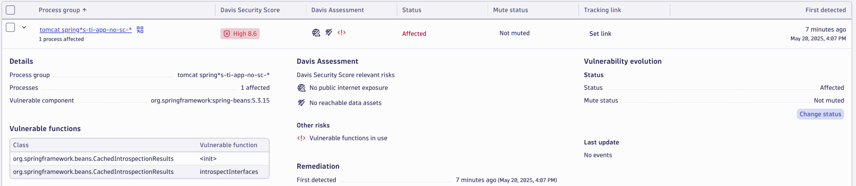 Vulnerabilities App in Dynatrace screenshot