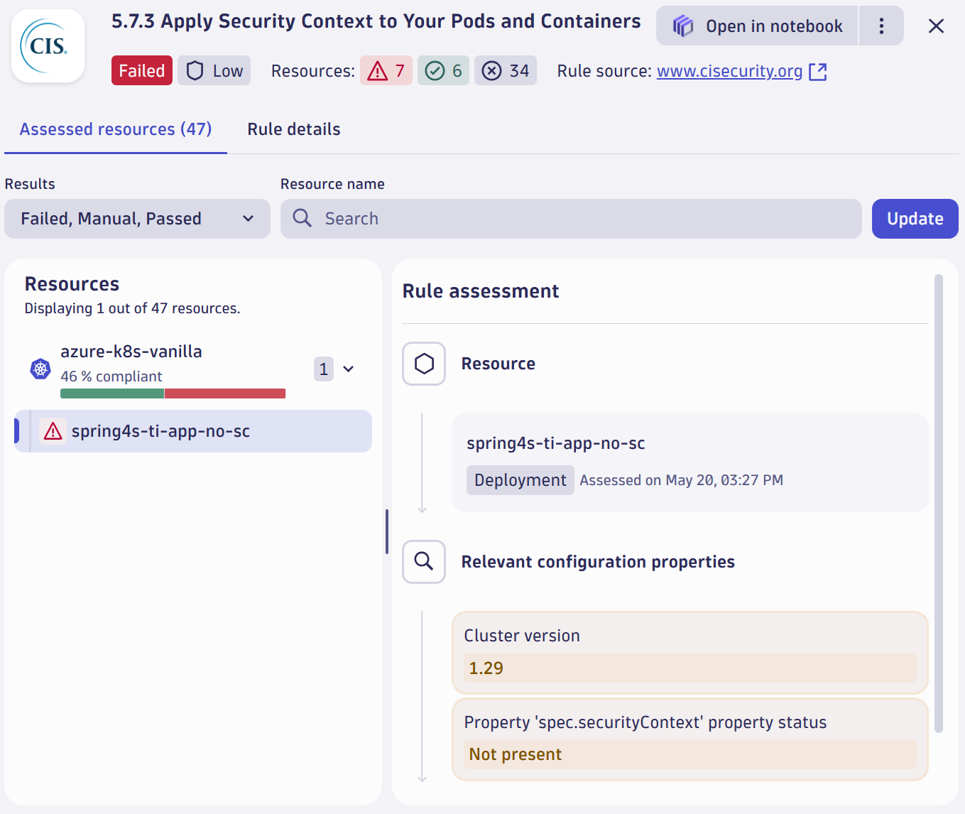 Assessed resources screenshot in Dynatrace
