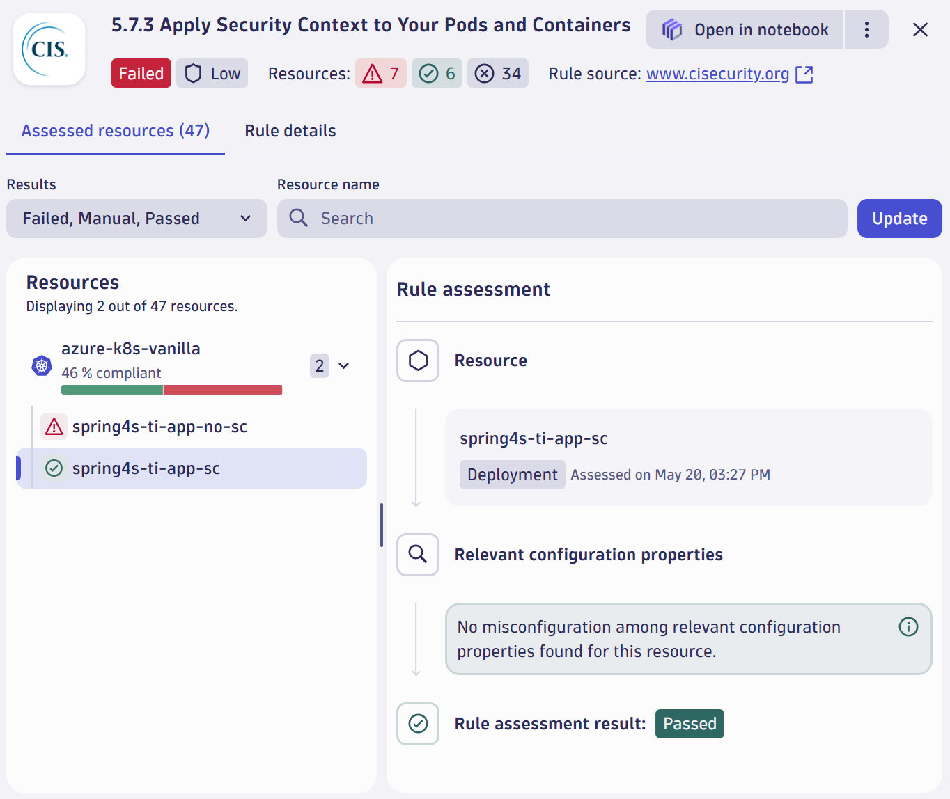 Assessed resources screenshot in Dynatrace