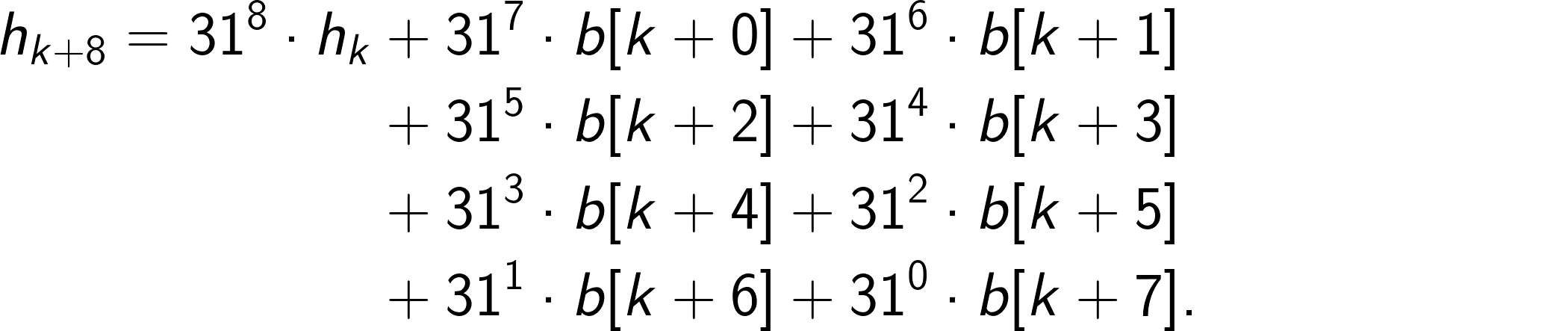 An equation that shows unrolling Java hashing method