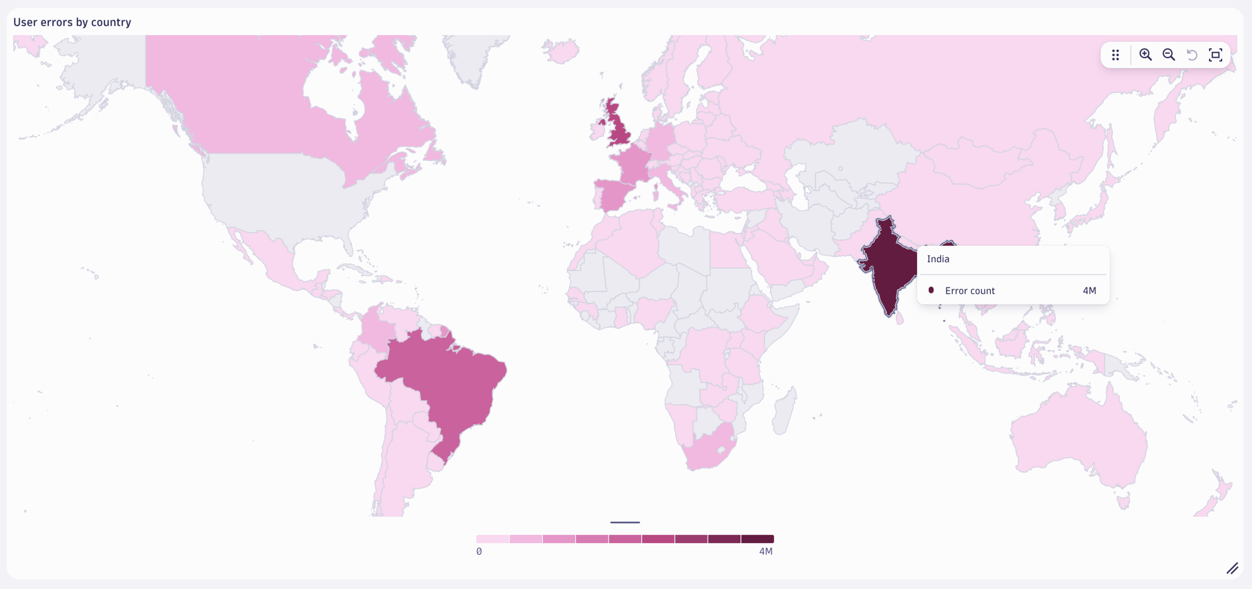 Figure 1. World map (Choropleth) visualizing user errors by country.
