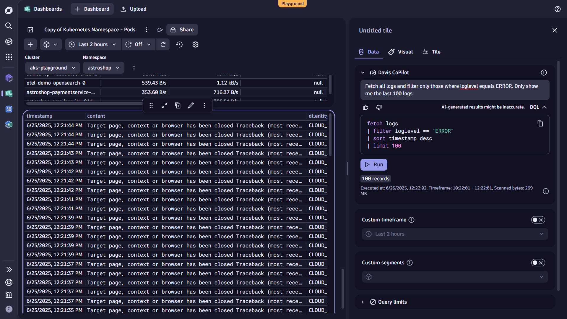Screenshot showing how to use the Search command to filter data when you're unsure where it's stored. 
