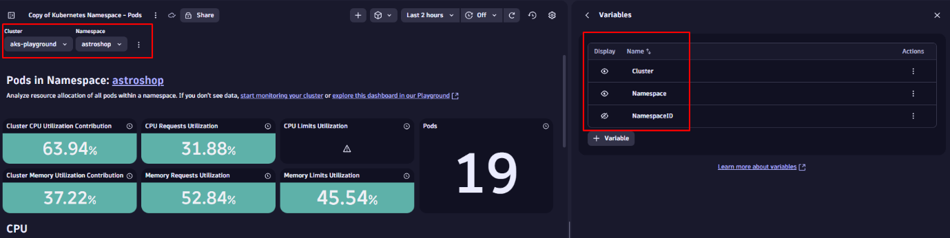 Screenshot showing the overflow menu, where you can edit variables when dashboard filtering.