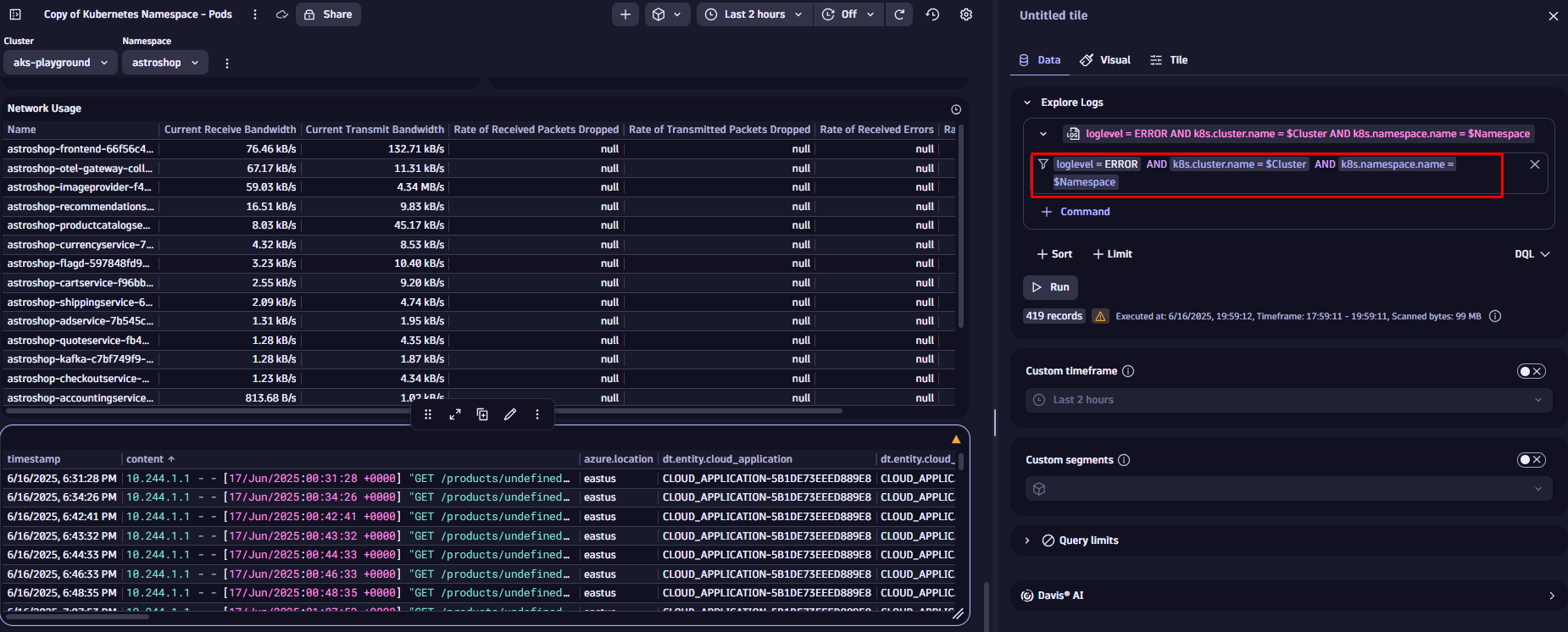 Screenshot showing how to add filter variables to your log file 