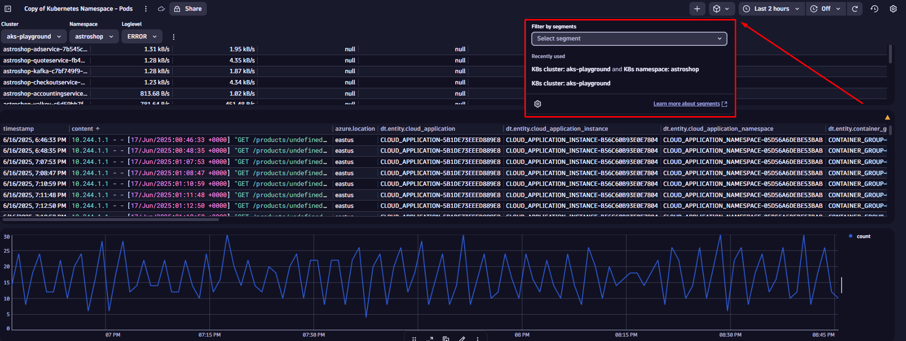 Screenshot showing how to select segements to filter data