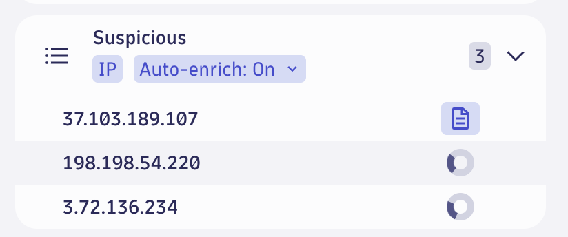 IP addresses to the evidence list