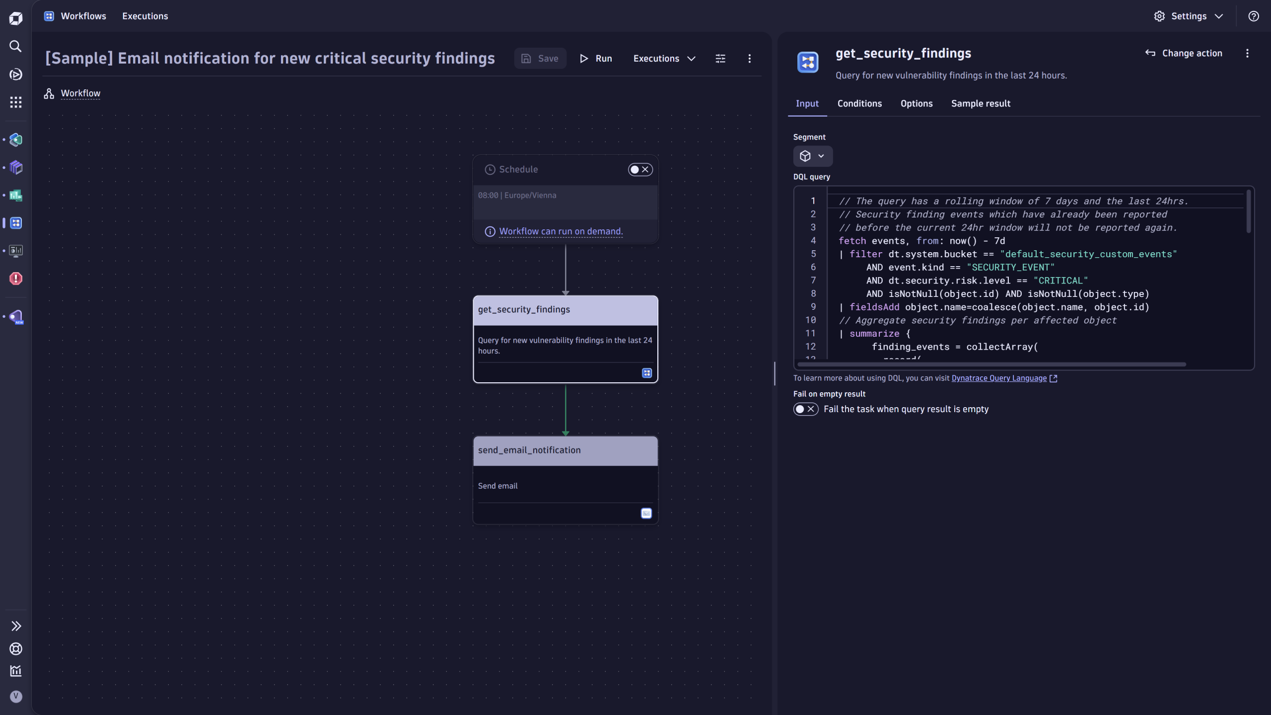 Amazon GuardDuty workflow in Dynatrace screenshot